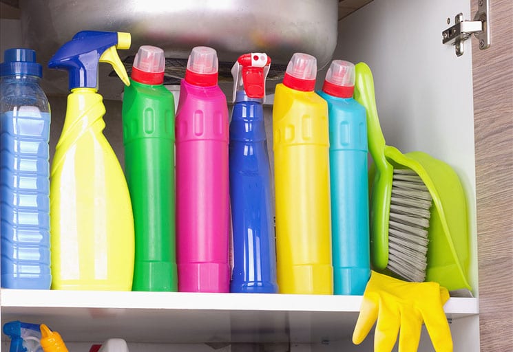 Cleaning products stored safely 